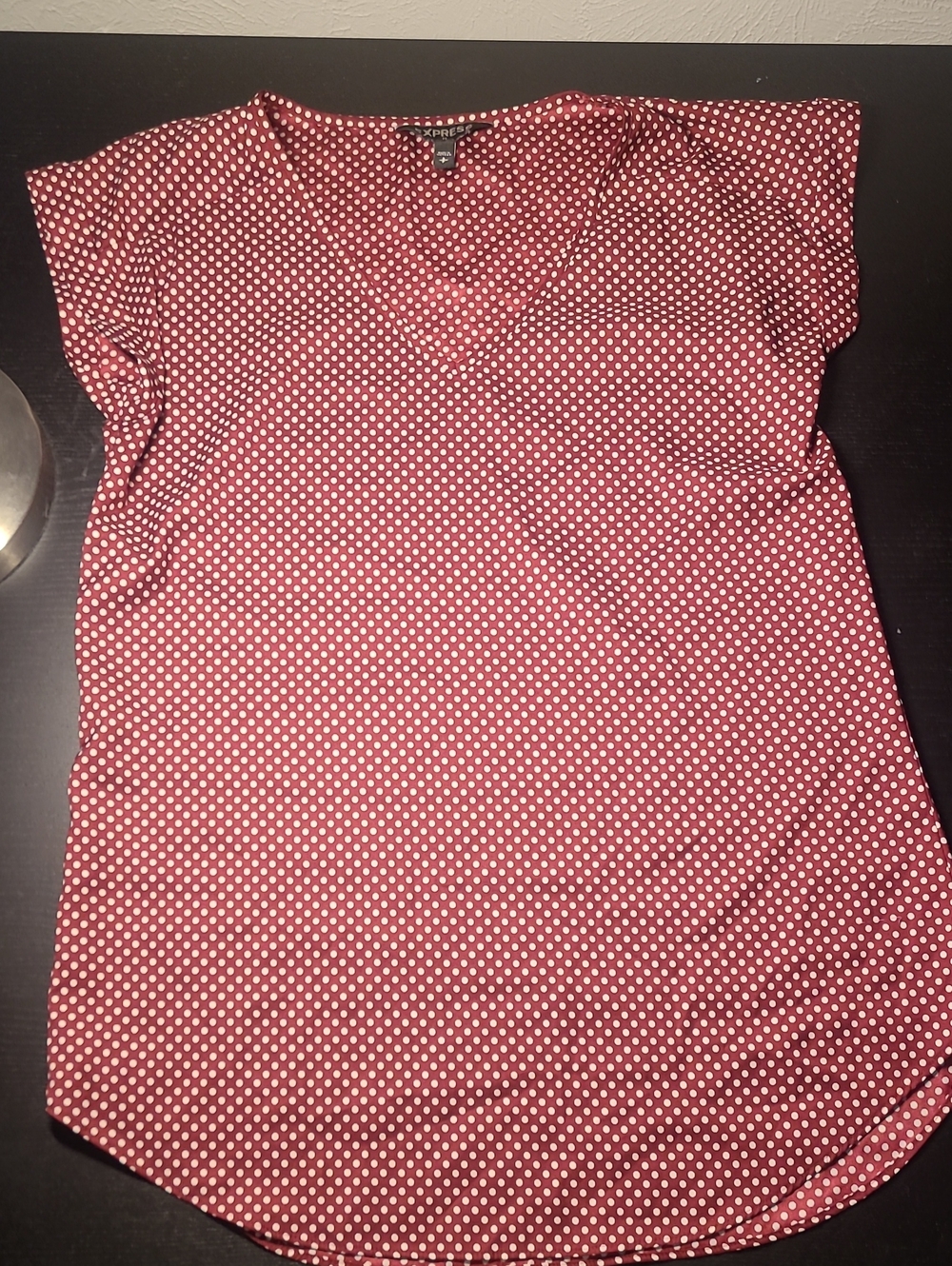 Express Burgundy Polka Dot V-Neck Blouse